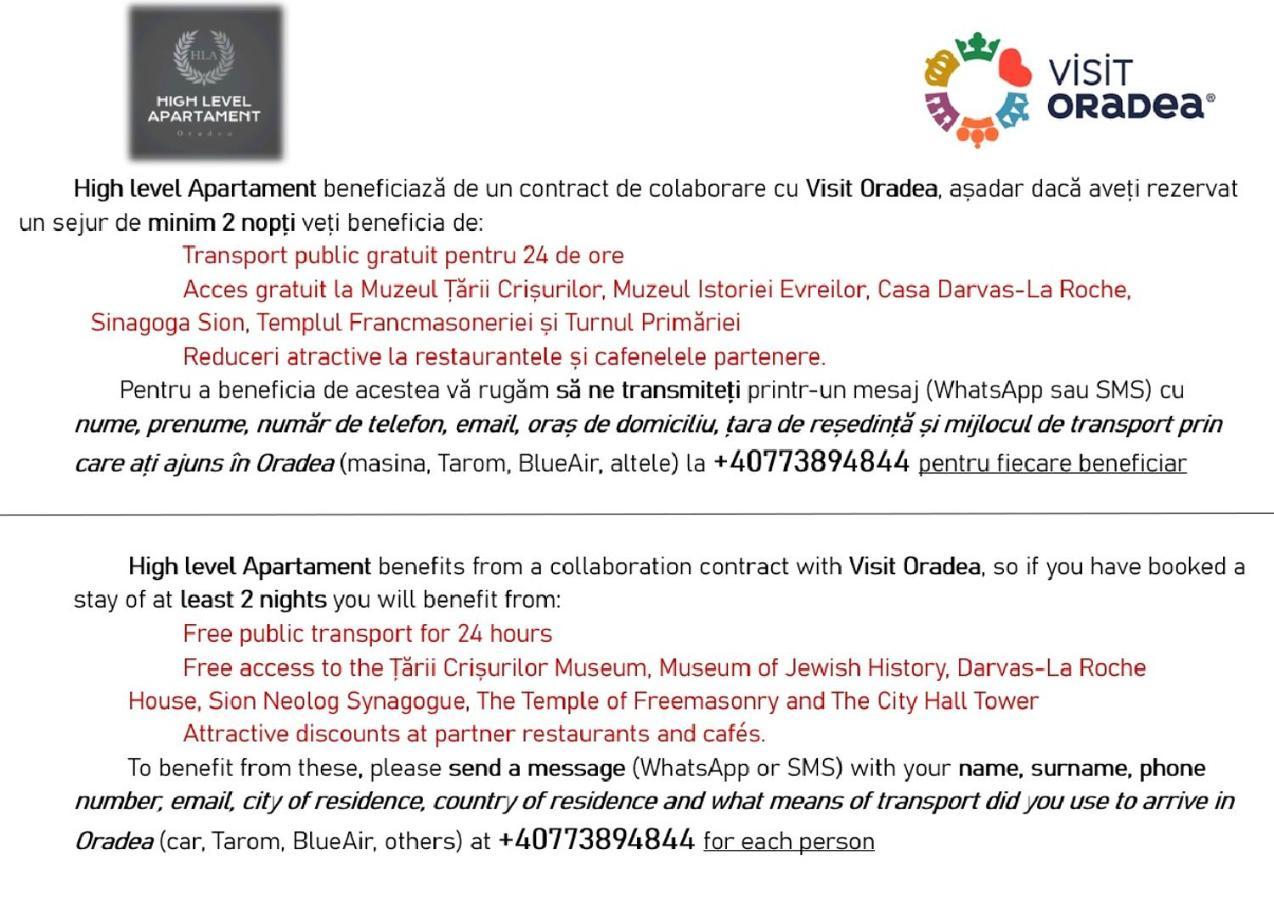 High Level Apart Oradea Free Reserved Parking מראה חיצוני תמונה